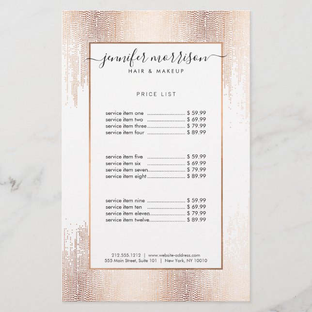 Glam Script Rose Gold Konfetti Regen Flyer (Vorne)