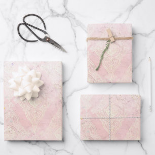 Glam Shabby Chic Rosa Weiß Glanz Elegant Geschenkpapier Set