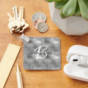 Glam Silber Glitter Glanz Monogramm Schlüsselanhänger