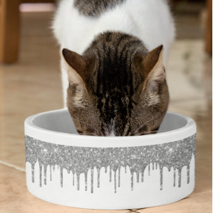 Glam Silber Glitter Tröpfchen Chic Hund Haustier Napf