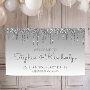 Glam Silber Glitter-Tropfen 25. Jubiläumsfeier Banner