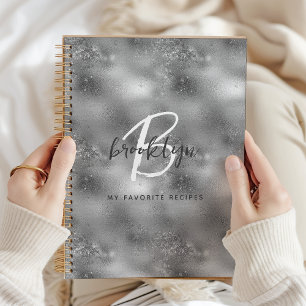 Glam Silber Rezeptbuch mit Monogramm Notizbuch