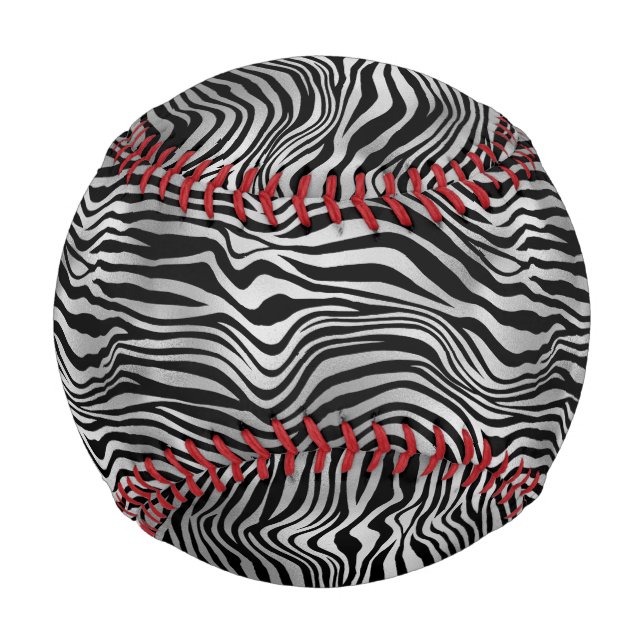 Glam Silber Schwarz Zebra Print Baseball (Vorderseite)