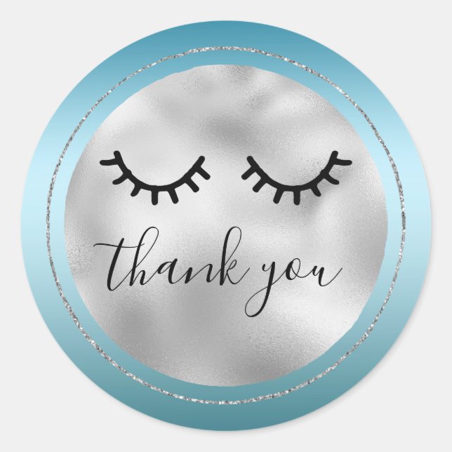 Glam Silver Aqua Black Eyelashes Vielen Dank Runder Aufkleber (Vorderseite)