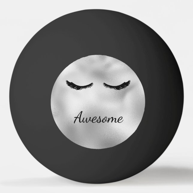 Glam Silver Black Eyelashes Phantastisch Personali Tischtennisball (Vorderseite)