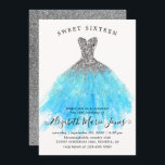 Glam Silver Blue Sparkle Dress Sweet 16. Geburtsta Einladung<br><div class="desc">Modern Glam Silver Light Baby Blue Glitzer Sparkle Aquarellkleid Sweet 16. Geburtstag Einladung</div>