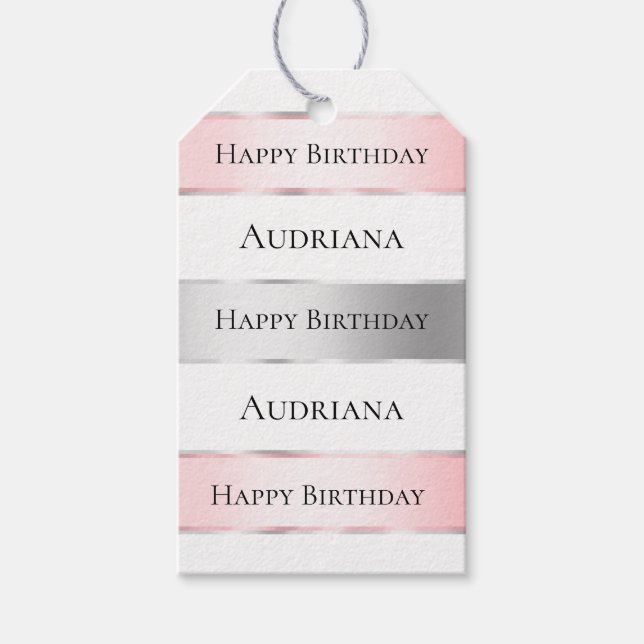 Glam Silver Blush Pink Ribbon Geburtstag Geschenkanhänger (Vorderseite)
