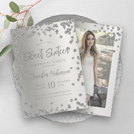 Glam Silver Chic Glitzer Foto Sweet 16 Einladung