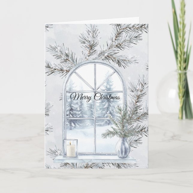 Glam Silver Christmas Tree Branches Window Karte (Vorderseite)