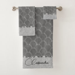 Glam Silver Glittery Diamond Bling Badhandtuch Set