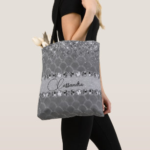 Glam Silver Glittery Diamond Bling Sac fourre-tout