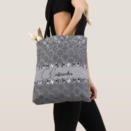 Glam Silver Glittery Diamond Bling Tote Bag Tasche