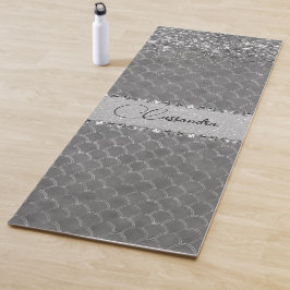 Glam Silver Glittery Diamond Bling Yogamatte