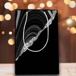 Glam Silver Glitzer Black Festive Mittlere Geschenktüte