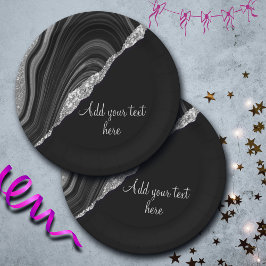 Glam Silver Glitzer Black Festive Pappteller