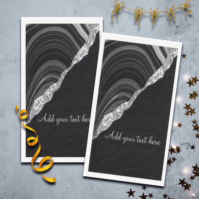 Glam Silver Glitzer Black Festive Serviette (Von Creator hochgeladen)