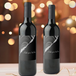 Glam Silver Glitzer Black Festive Weinetikett