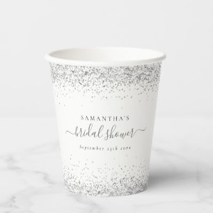 Glam Silver Glitzer Name Date Brautparty Pappbecher