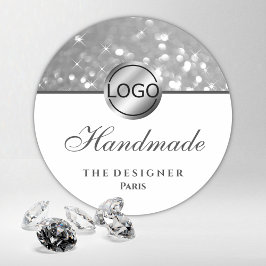Glam Silver Glitzer Sparkle Stars Logo Handmade Runder Aufkleber
