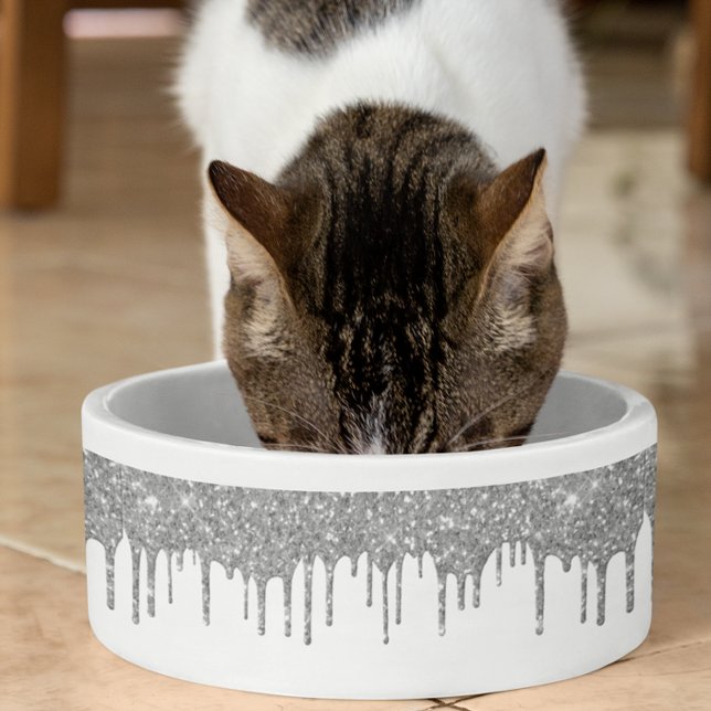 Glam Silver Glitzer Tropfen Chic Pet Dog Napf (Von Creator hochgeladen)