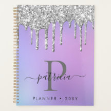 Glam Silver Glitzer Tropfen Elegantes Monogramm