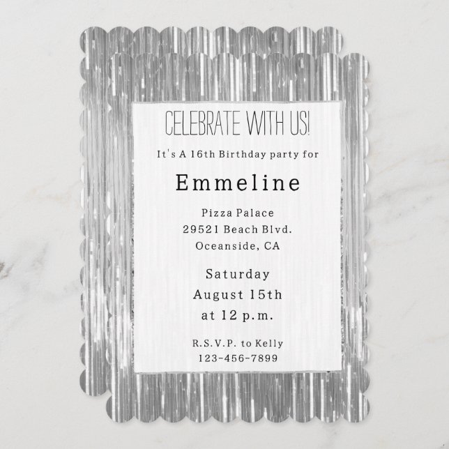Glam Silver Glitzy Sparkle Streifen Einladung (Vorne/Hinten)