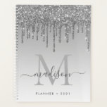Glam Silver Gray Glitzer Tropfen Girly Monogram 20 Planer<br><div class="desc">Modernes Glam Silver Gray Glitzer Tropfen Girly Feminine Luxury Monogram Script Name 2021 Planer</div>