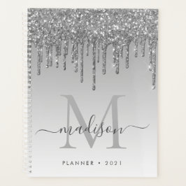 Glam Silver Gray Glitzer Tropfen Girly Monogram 20 Planer