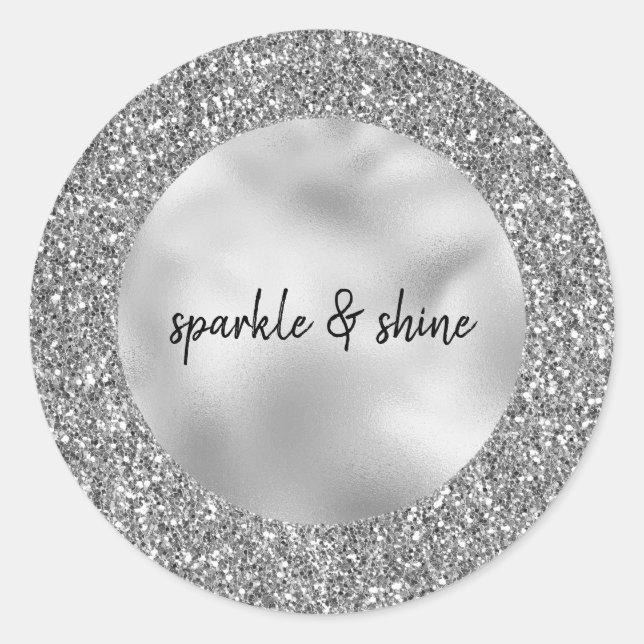 Glam Silver Imitats Glitzer Runder Aufkleber (Vorderseite)