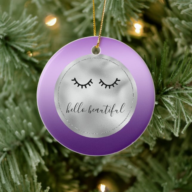 Glam Silver Lila Black Eyelashes Keramik Ornament (Baum)