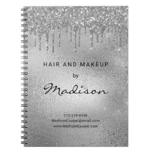 Glam Silver Metal Glitzer Tropfen Haare und Schmin Notizblock