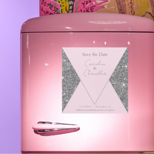 Glam Silver & Pink Wedding speichern das Datum Mag Magnetkarte