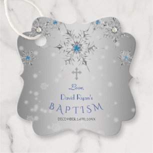 Glam Silver Snowflakes Crystal Blue Pearls Taufe Geschenkanhänger