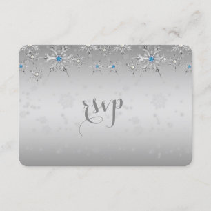 Glam Silver Snowflakes Crystal Pearl Wedding RSVP Karte
