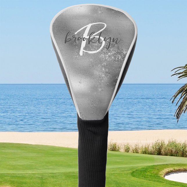 Glam Silver Trendy Script Monogram Golf Headcover (Von Creator hochgeladen)