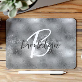 Glam Silver Trendy Script Monogram  Mousepad