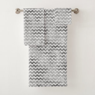 Glam Silver White Zigzag Streifen Badhandtuch Set