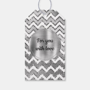 Glam Silver White Zigzag Streifen Geschenkanhänger