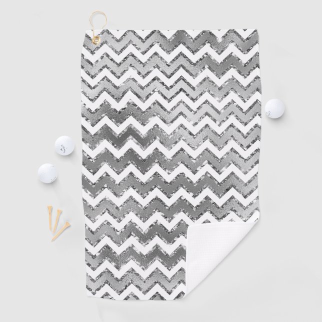 Glam Silver White Zigzag Streifen Golfhandtuch (Insitu)