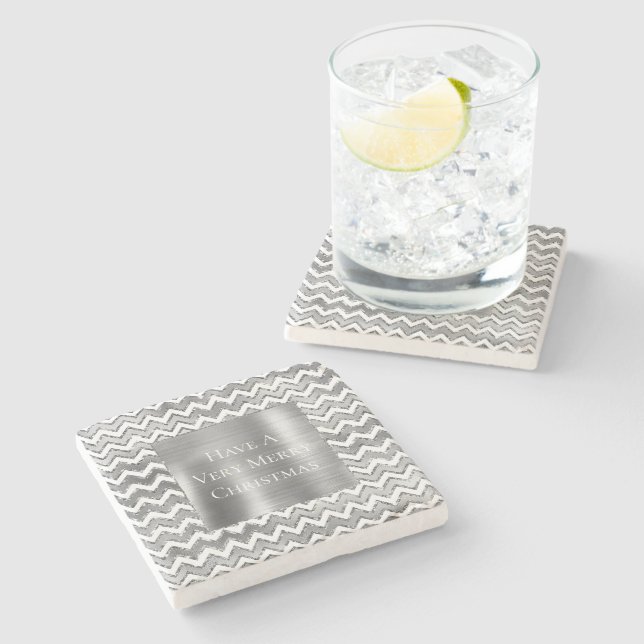 Glam Silver White Zigzag Streifen Steinuntersetzer (Seitenansicht)