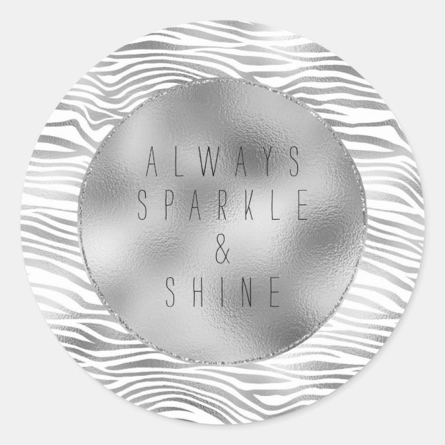 Glam Silver Zebra Print Runder Aufkleber (Vorderseite)