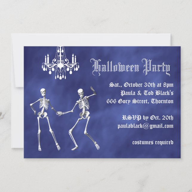 Glam Skeletts auf Lila Haze Halloween Einladung (Vorderseite)
