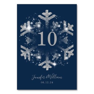 Glam Snowflake Xmas Hochzeit Silver Navy Tischnummer