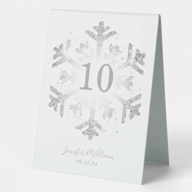Glam Snowflake Xmas Wedding Silver Tischaufsteller (Vorderseite)