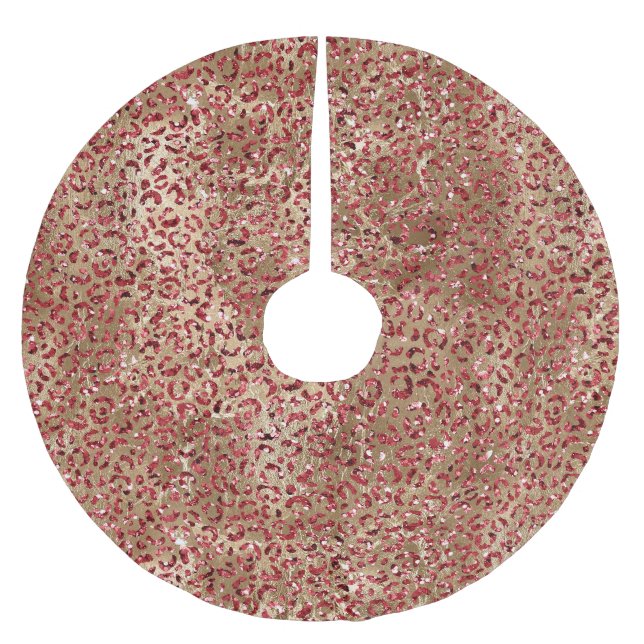 Glam Sparkle Red Glitzer Gold Leopard Print Polyester Weihnachtsbaumdecke (Vorderseite)