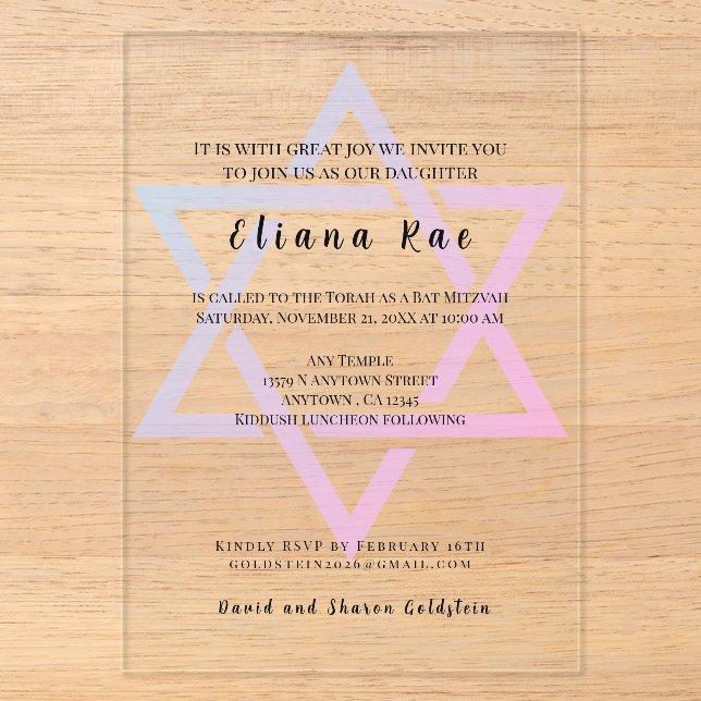 Glam Star von David Elegant Bat Mitzvah Einladung (Vorderseite)