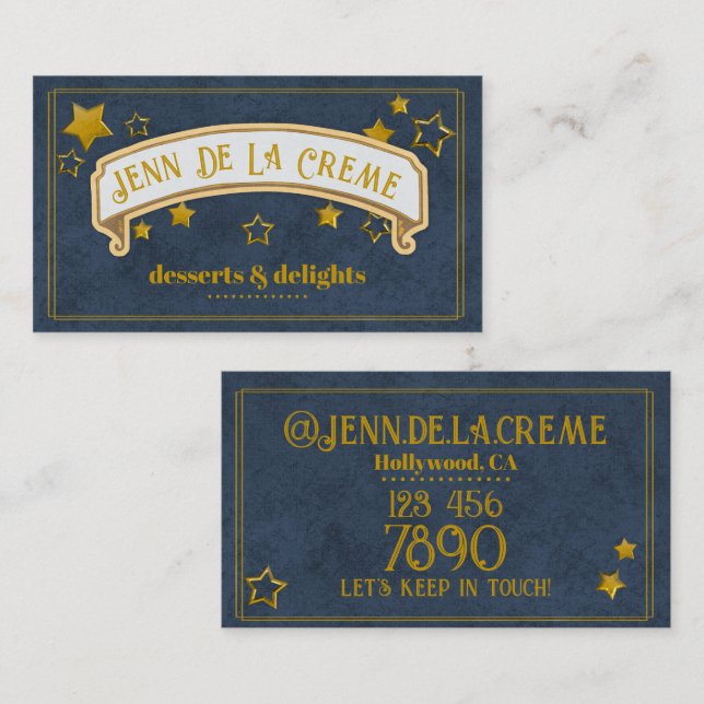Glam Starry Nights Navy Vintag Visitenkarte (Vorne/Hinten)