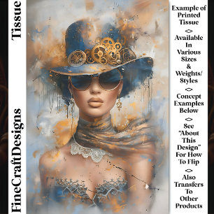 Glam Steampunk Frau in Hat, Brille CV1 Decoupage Seidenpapier
