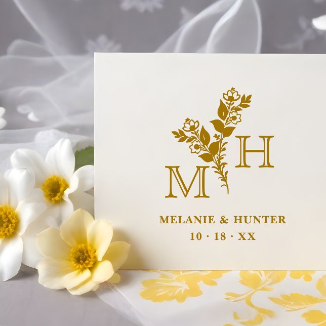 Glam Stylish Botanical Branches & Blooms Wedding Gummistempel (Glam Stylish Botanical Branches & Blooms Wedding Initials Rubber Stamp.)