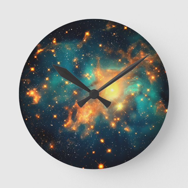 Glam Stylish Cosmic Galaxy Runde Wanduhr (Vorderseite)